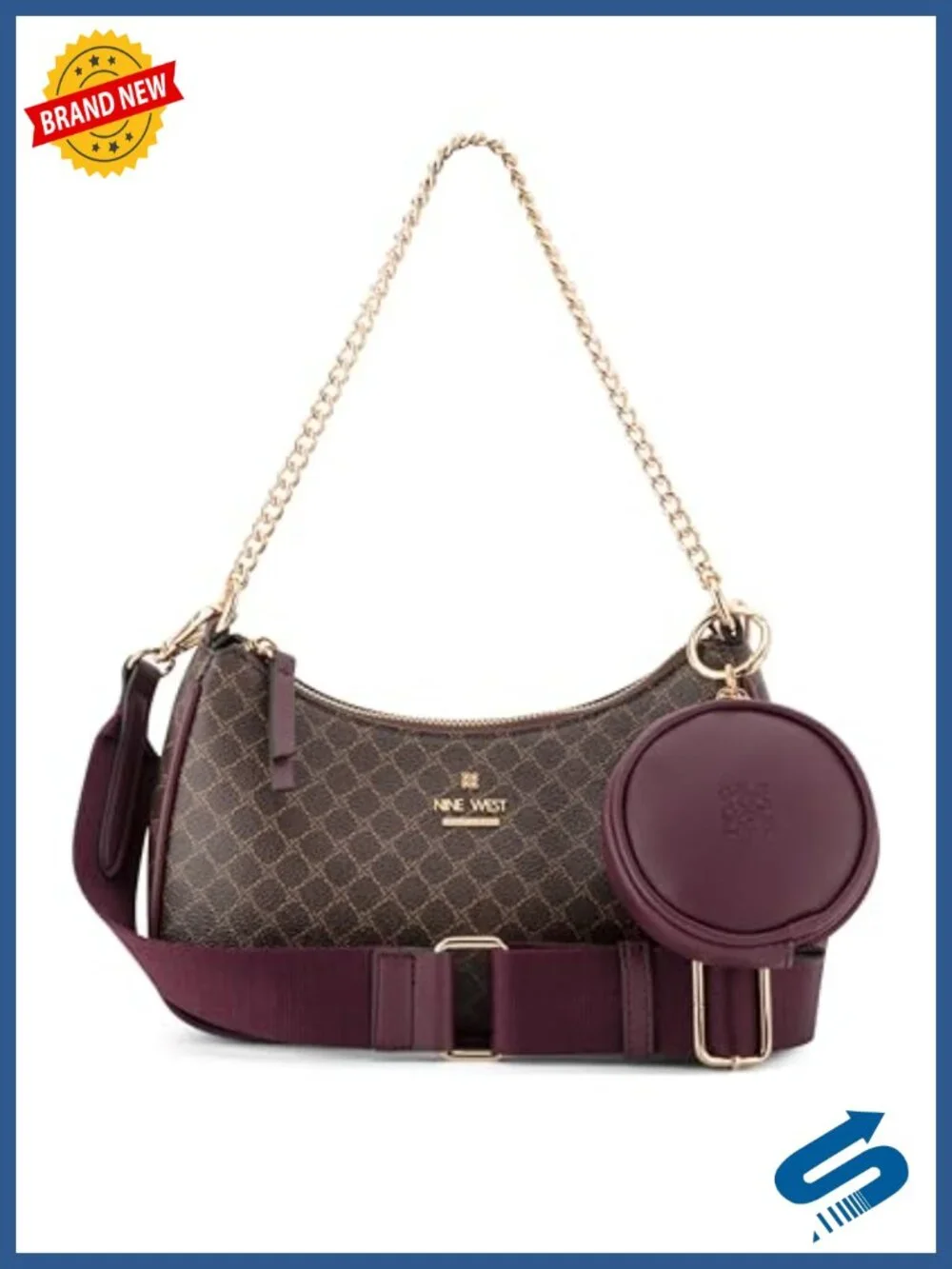 Nine West Luela Convertible Crossbody Shoulder Bag with Removable Pouch Faux